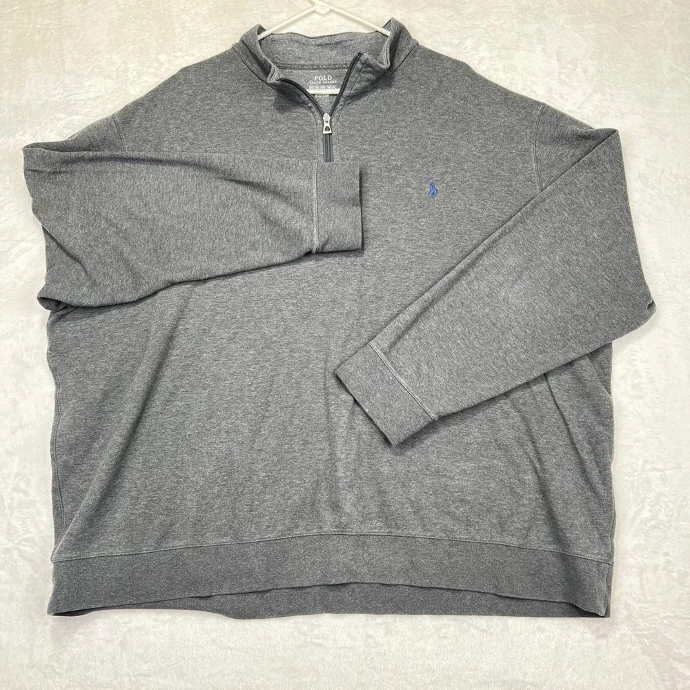 Polo Ralph Lauren Mens 3XB Grey Heather Quarter Zip Pullover Pony Logo Sweater